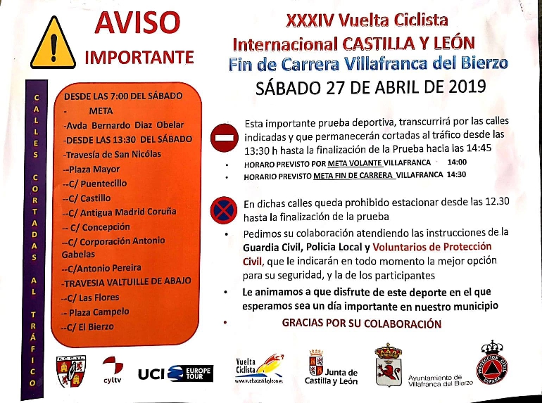 AVISO IMPORTANTE - XXXIV Vuelta Ciclista Internacional CASTILLA Y LEÓN